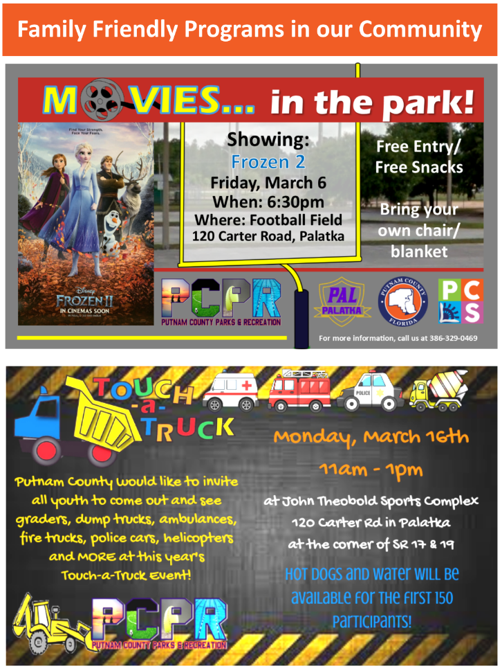 Movie in the Park/Touch A Truck flyer